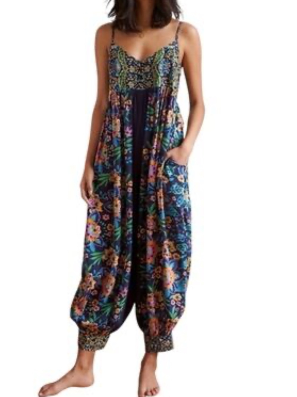 Anthropologie Vega Lounge Rio Harem Jumpsuit Small Floral Boho Balloon Leg